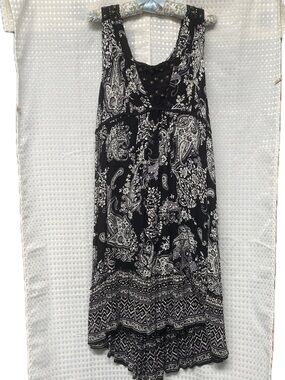 Forbidden Black Paisley High-Low Midi Dress with Lace Yoke SIZE XL